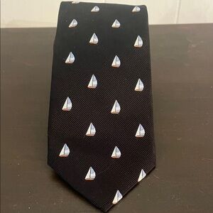 Nautical Black Sailboat Embroidered Silk Tie
